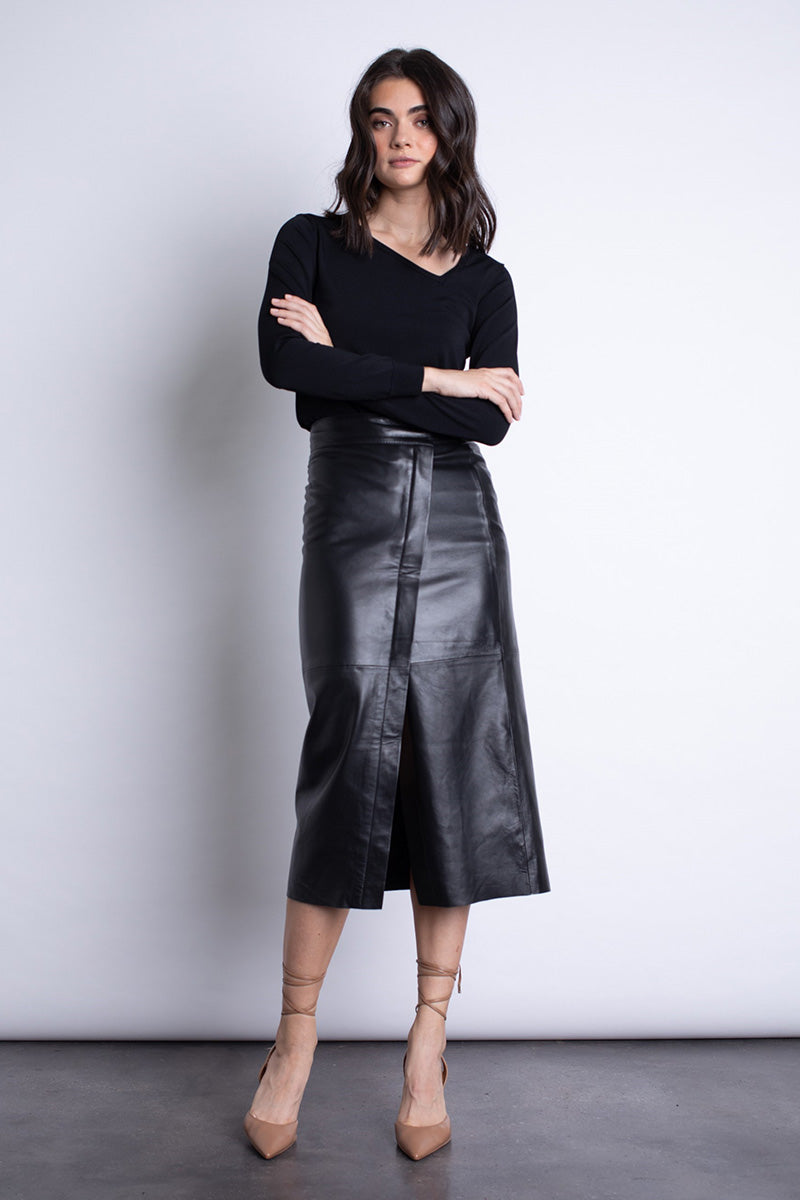 ROMINA LEATHER MIDI SKIRT