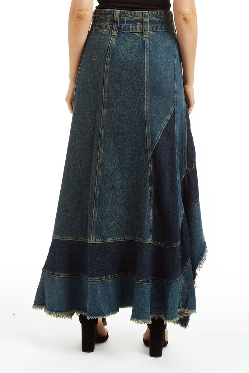 PATCHED WIDE BAND GRUNGE SKIRT