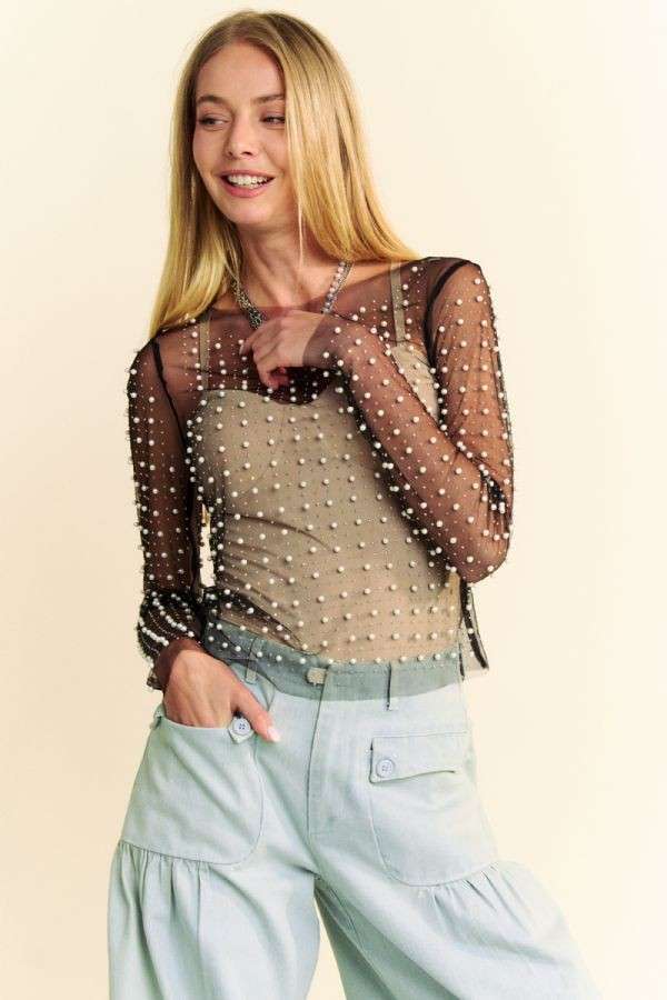 BEAD AND PEARL MESH TOP