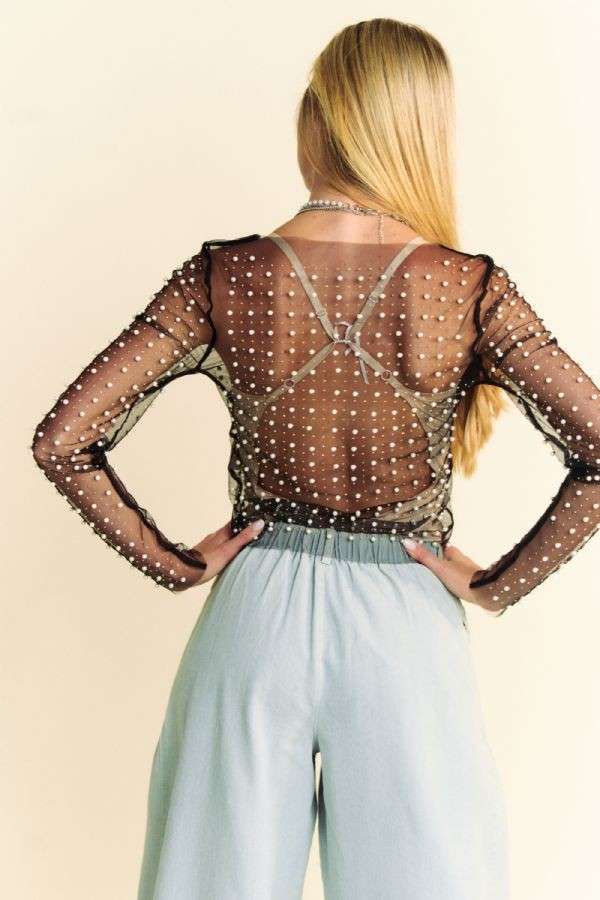 BEAD AND PEARL MESH TOP