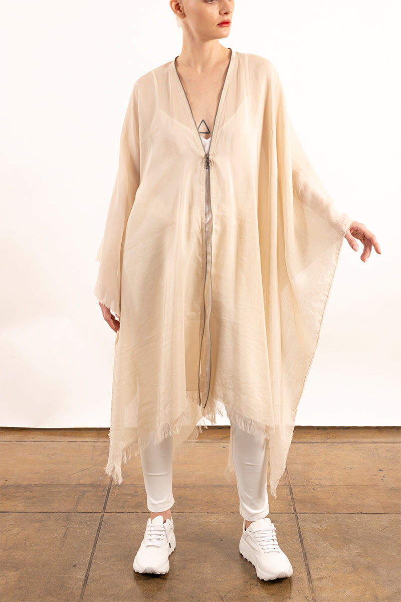 SHEER RAMIE ZIP UP PONCHO