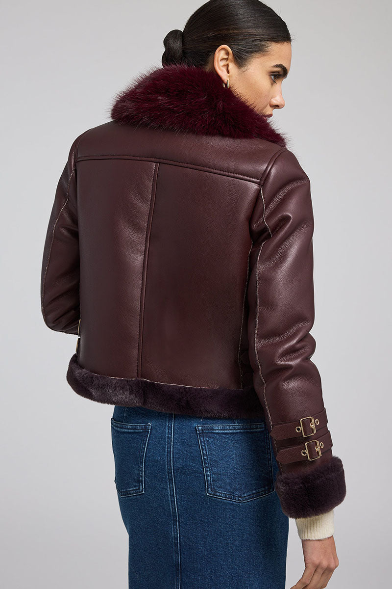 DION FAUX FUR SHEARLING MOTO JACKET